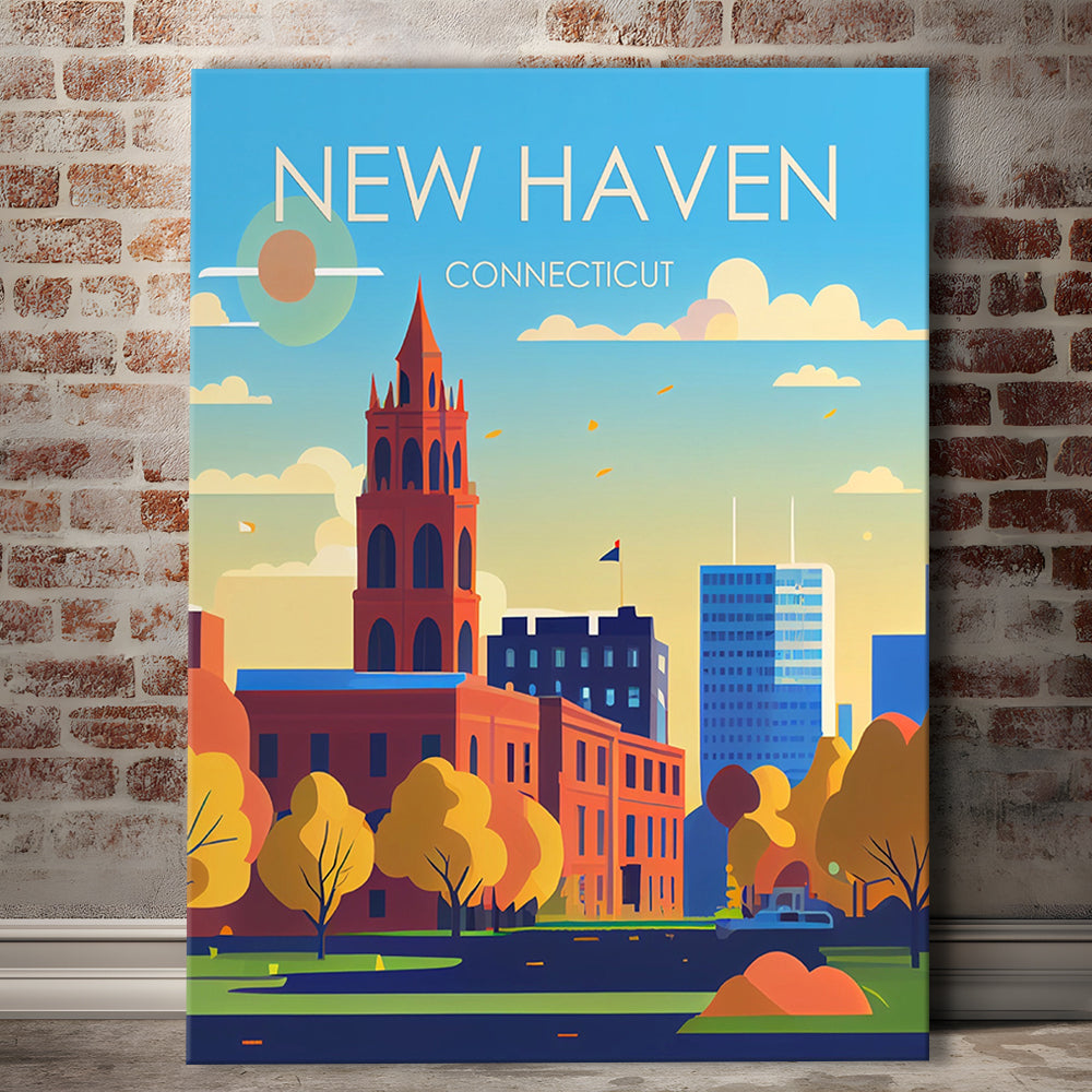 New Haven Connecticut Retro Art Print, New Haven City Wall Art, Canvas Print, Painting Canvas, Living Room Decor