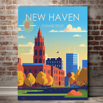 New Haven Connecticut Retro Art Print, New Haven City Wall Art, Canvas Print, Painting Canvas, Living Room Decor