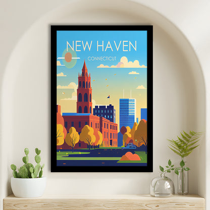 New Haven Connecticut Retro Art Print, New Haven City Wall Art, Framed Art Print, Picture Framed, Painting Art