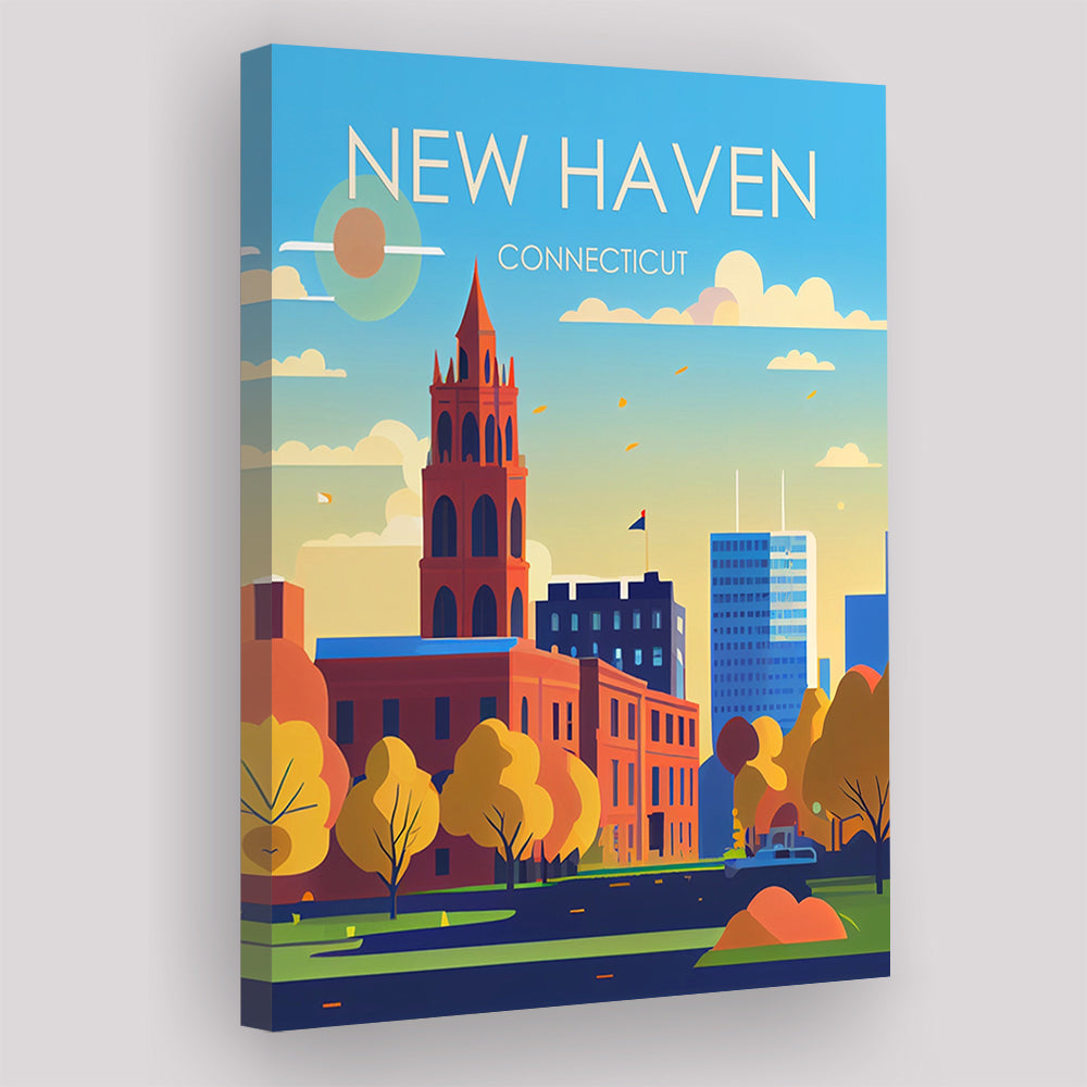 New Haven Connecticut Retro Art Print, New Haven City Wall Art, Canvas Print, Painting Canvas, Living Room Decor