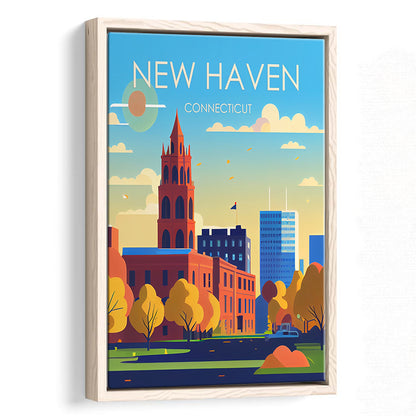 New Haven Connecticut Retro Art Print, New Haven City Wall Art, Floating Framed Canvas Print, Framed Picture, Painting Canvas
