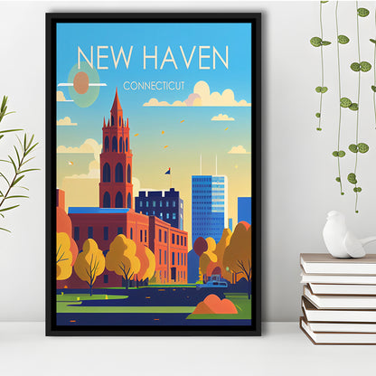 New Haven Connecticut Retro Art Print, New Haven City Wall Art, Floating Framed Canvas Print, Framed Picture, Painting Canvas