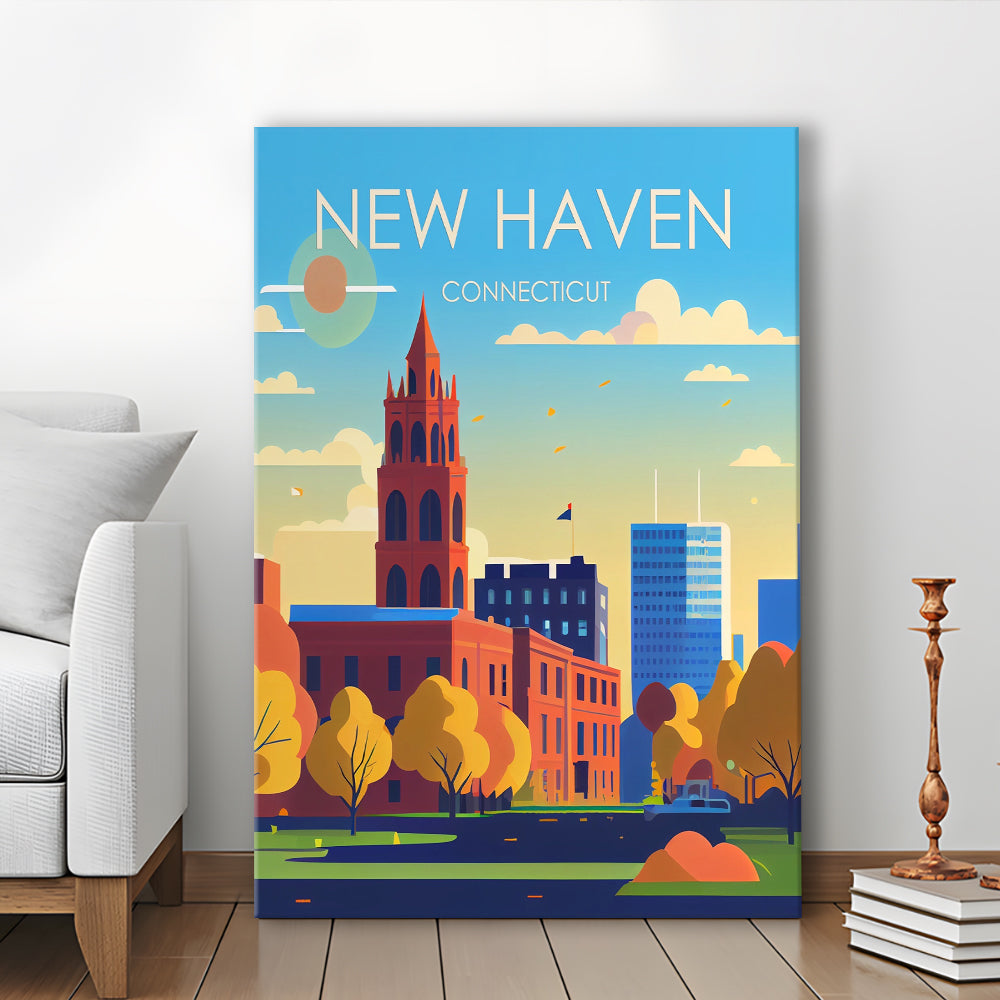 New Haven Connecticut Retro Art Print, New Haven City Wall Art, Canvas Print, Painting Canvas, Living Room Decor