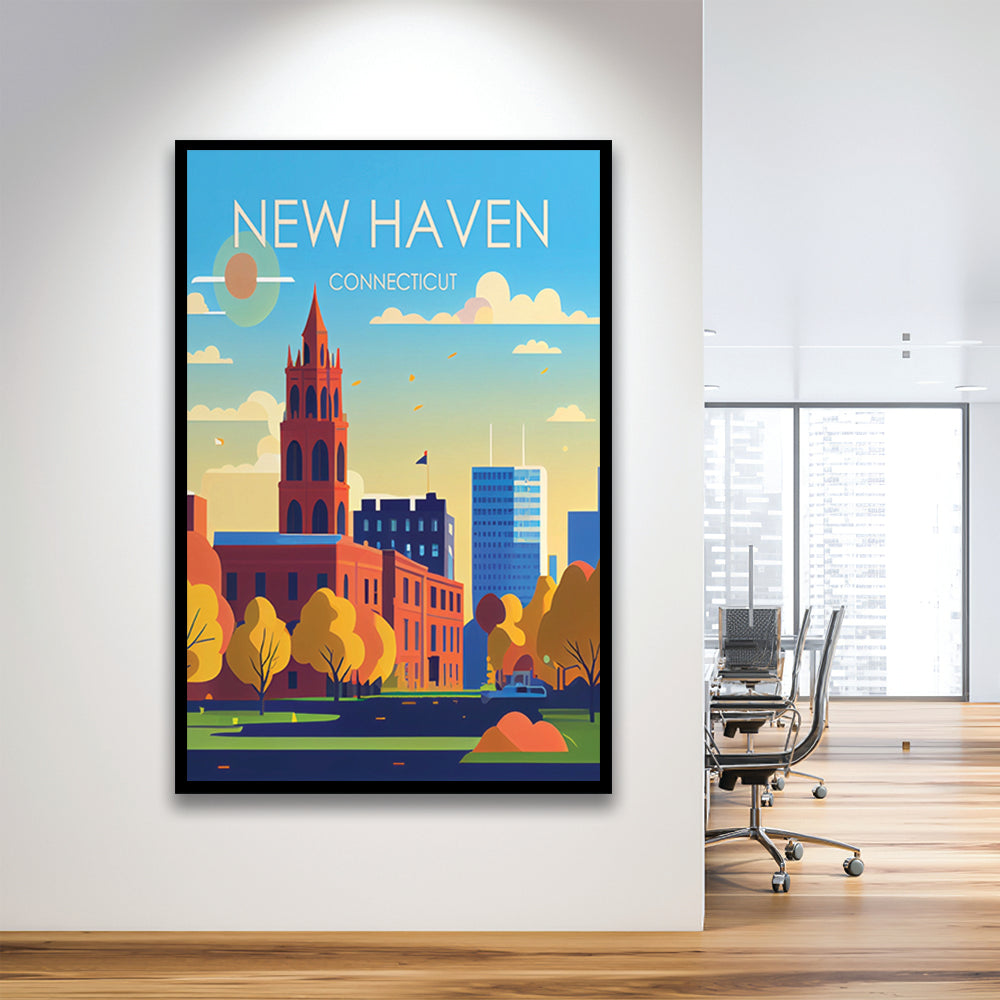 New Haven Connecticut Retro Art Print, New Haven City Wall Art, Framed Art Print, Picture Framed, Painting Art
