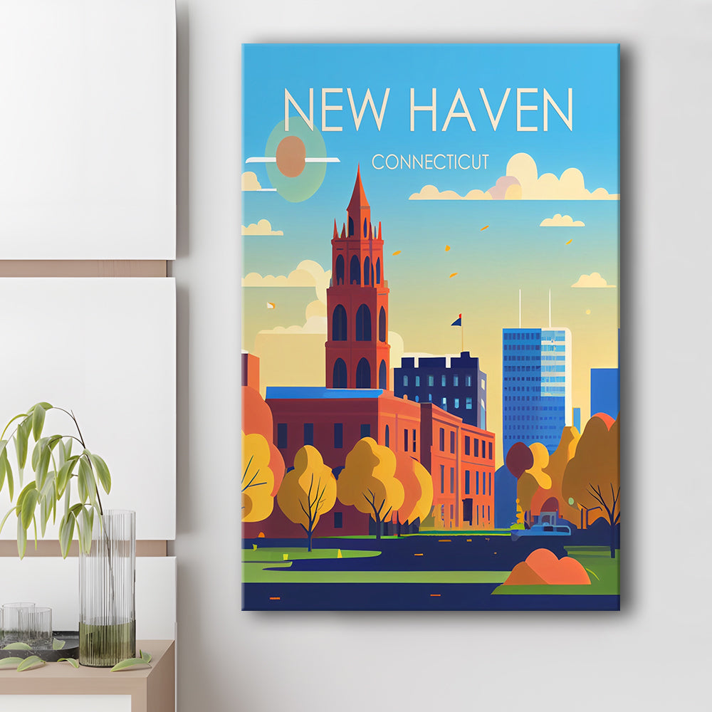 New Haven Connecticut Retro Art Print, New Haven City Wall Art, Canvas Print, Painting Canvas, Living Room Decor