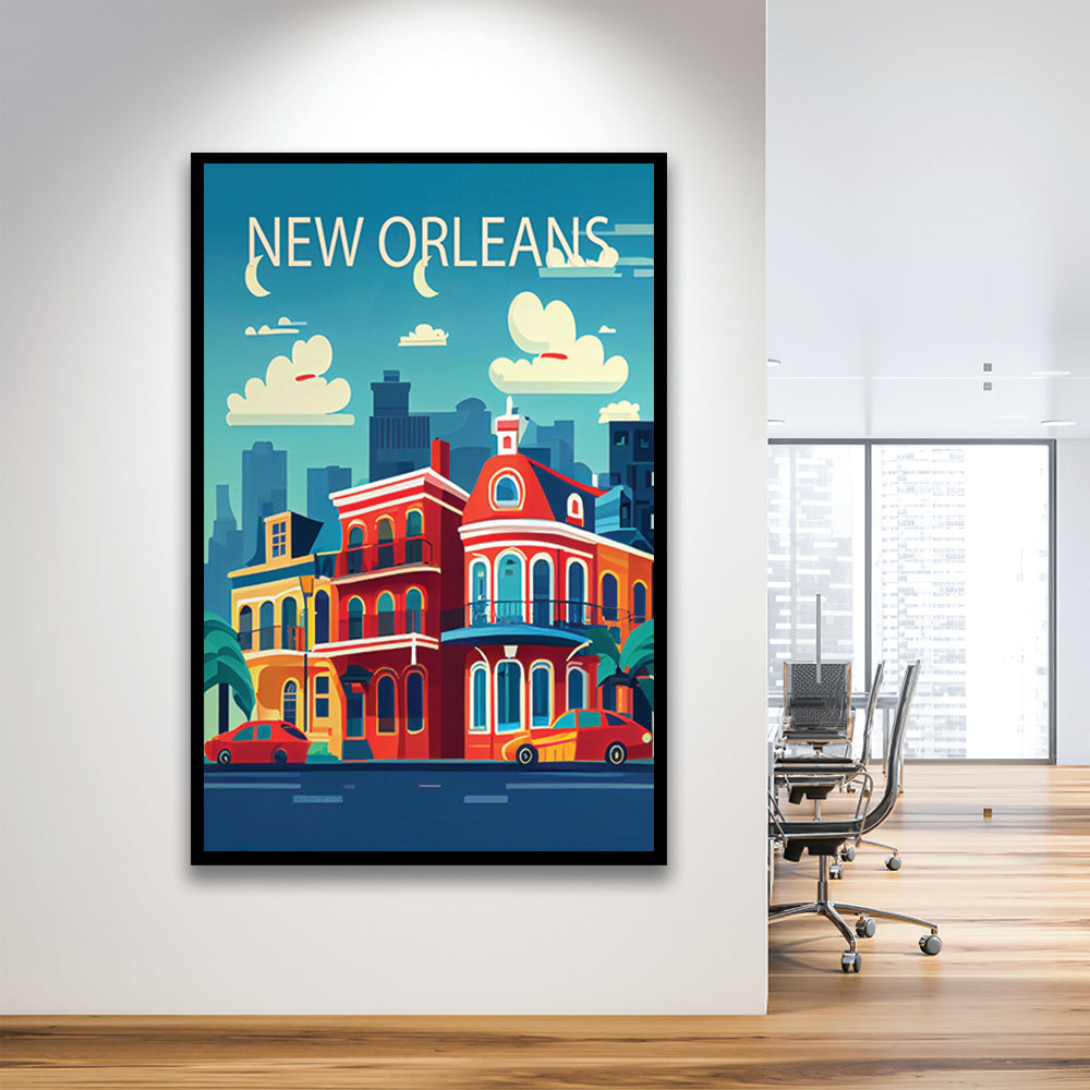 New Orleans Retro Art Print, New Orleans City Wall Art, Framed Art Print, Picture Framed, Painting Art