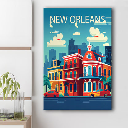 New Orleans Retro Art Print, New Orleans City Wall Art, Canvas Print, Painting Canvas, Living Room Decor