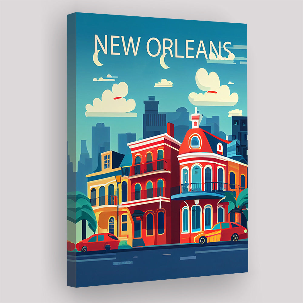New Orleans Retro Art Print, New Orleans City Wall Art, Canvas Print, Painting Canvas, Living Room Decor