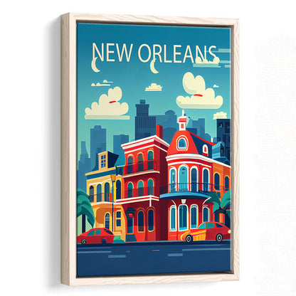 New Orleans Retro Art Print, New Orleans City Wall Art, Floating Framed Canvas Print, Framed Picture, Painting Canvas