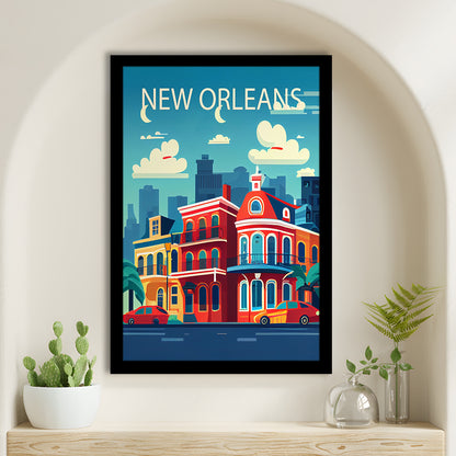 New Orleans Retro Art Print, New Orleans City Wall Art, Framed Art Print, Picture Framed, Painting Art