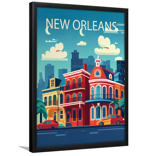 New Orleans Retro Art Print, New Orleans City Wall Art, Framed Art Print, Picture Framed, Painting Art