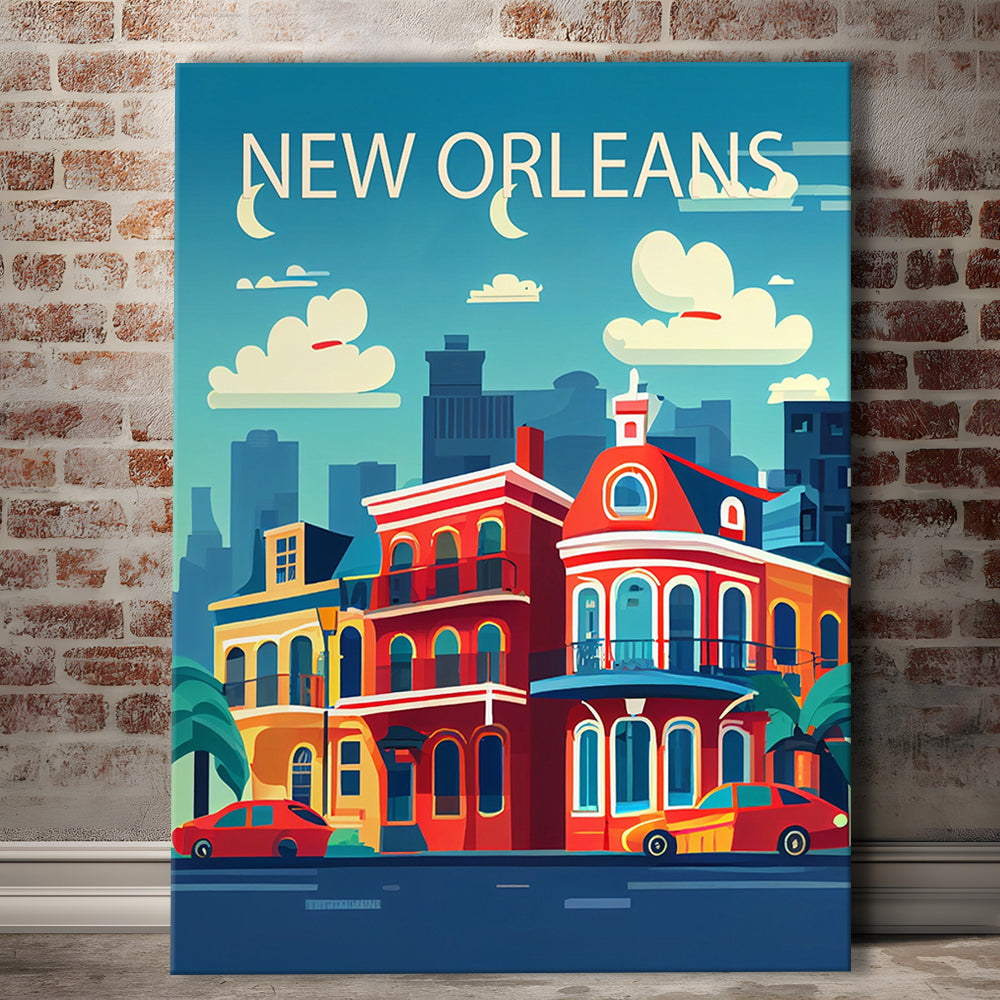 New Orleans Retro Art Print, New Orleans City Wall Art, Canvas Print, Painting Canvas, Living Room Decor