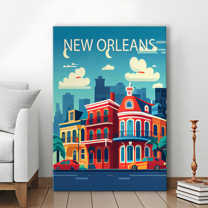 New Orleans Retro Art Print, New Orleans City Wall Art, Canvas Print, Painting Canvas, Living Room Decor