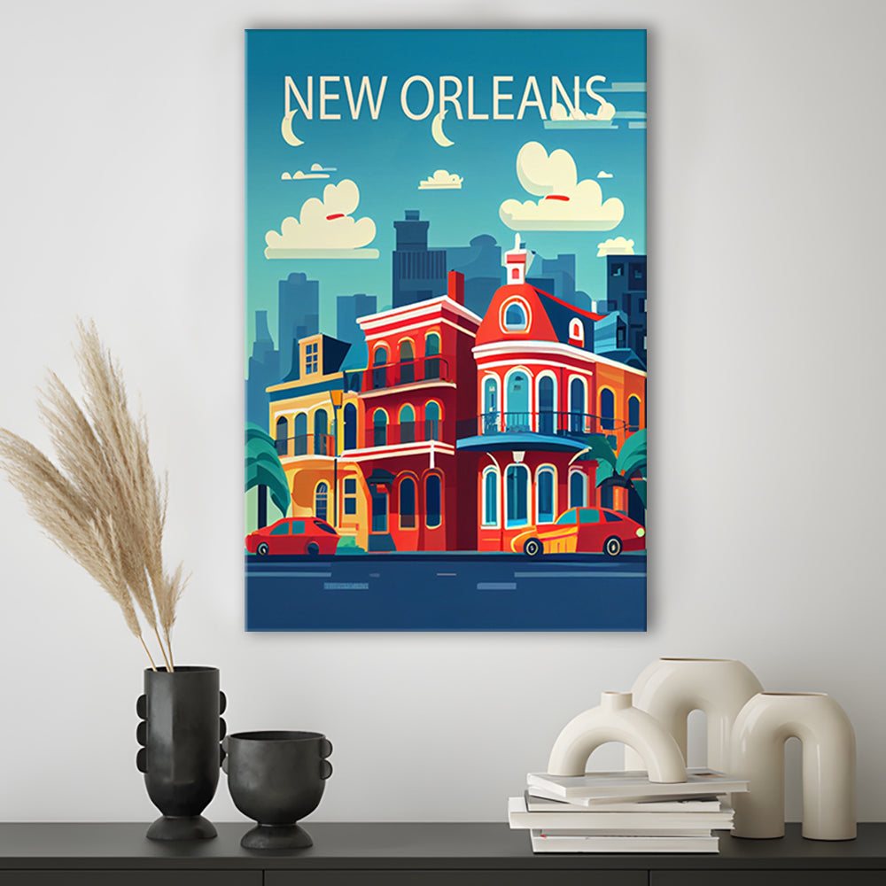New Orleans Retro Art Print, New Orleans City Wall Art, Canvas Print, Painting Canvas, Living Room Decor