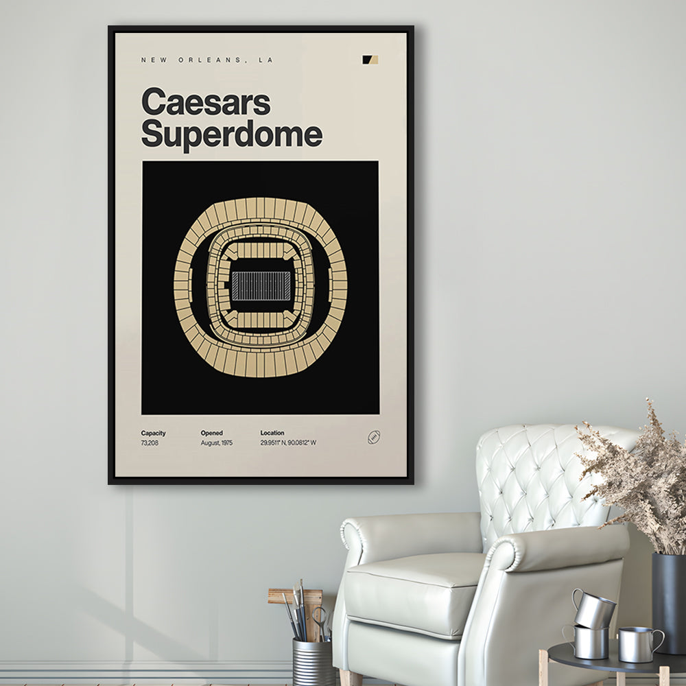 New Orleans Saints Stadium Print, Caesars Superdome Stadium Print, Man Cave Gift, Floating Framed Canvas Print Wall Art
