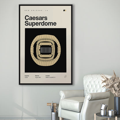 New Orleans Saints Stadium Print, Caesars Superdome Stadium Print, Man Cave Gift, Floating Framed Canvas Print Wall Art