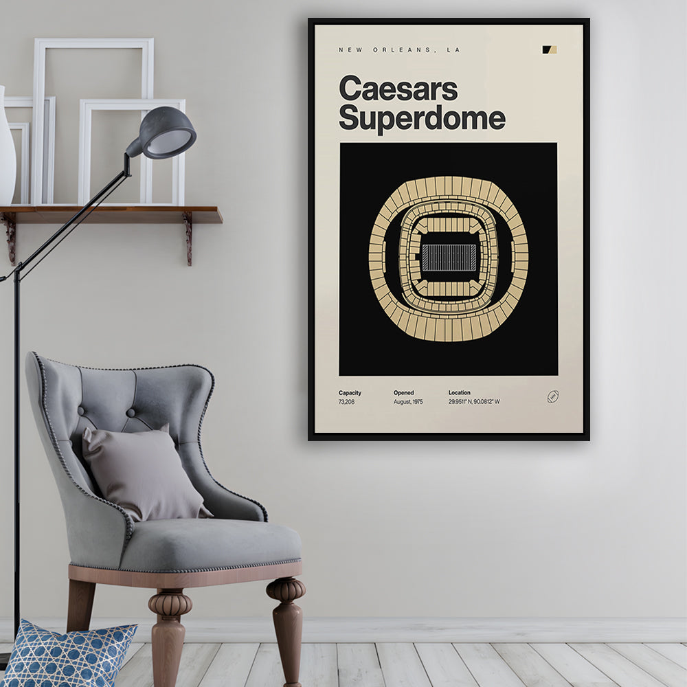 New Orleans Saints Stadium Print, Caesars Superdome Stadium Print, Man Cave Gift, Floating Framed Canvas Print Wall Art