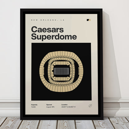 New Orleans Saints Stadium Print, Caesars Superdome Stadium Print, Man Cave Gift, Floating Framed Canvas Print Wall Art