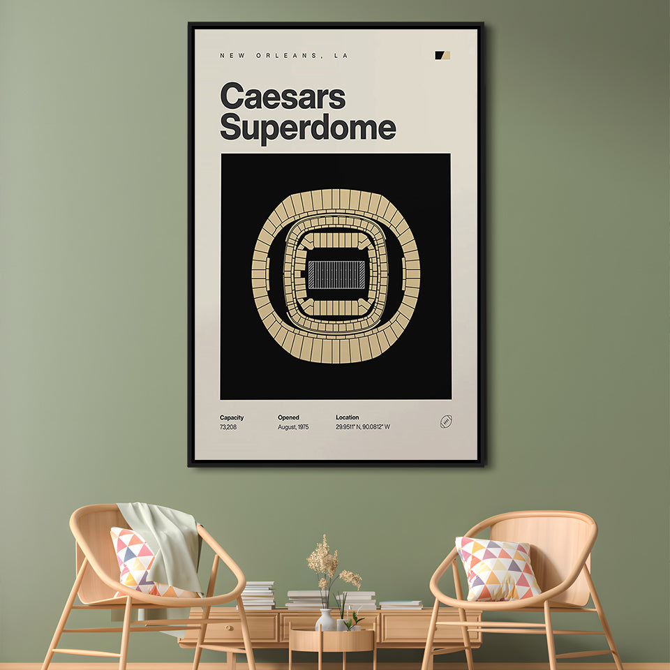 New Orleans Saints Stadium Print, Caesars Superdome Stadium Print, Man Cave Gift, Floating Framed Canvas Print Wall Art