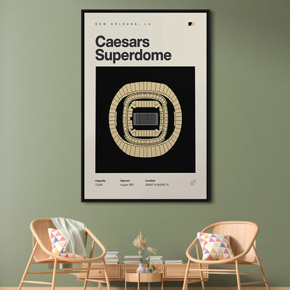 New Orleans Saints Stadium Print, Caesars Superdome Stadium Print, Man Cave Gift, Floating Framed Canvas Print Wall Art