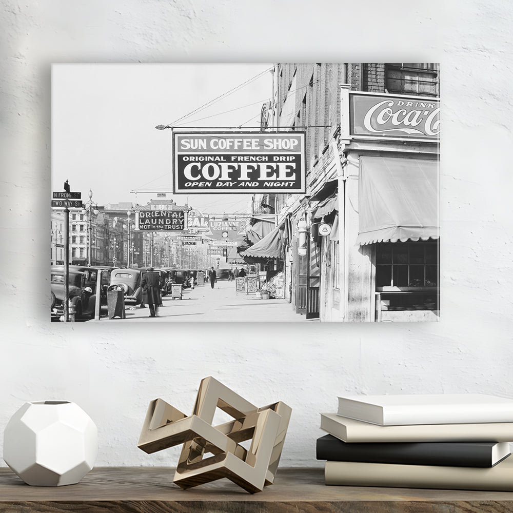 New Orleans Street Scene Advertising Signs Black and White Art Storefront Photo, Canvas Print Wall Art Decor