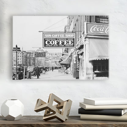 New Orleans Street Scene Advertising Signs Black and White Art Storefront Photo, Canvas Print Wall Art Decor