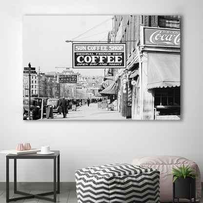 New Orleans Street Scene Advertising Signs Black and White Art Storefront Photo, Canvas Print Wall Art Decor