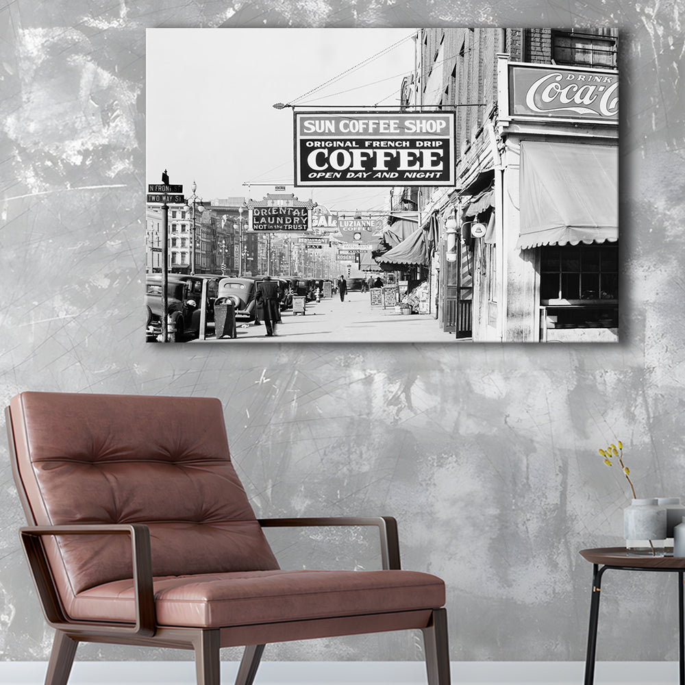 New Orleans Street Scene Advertising Signs Black and White Art Storefront Photo, Canvas Print Wall Art Decor