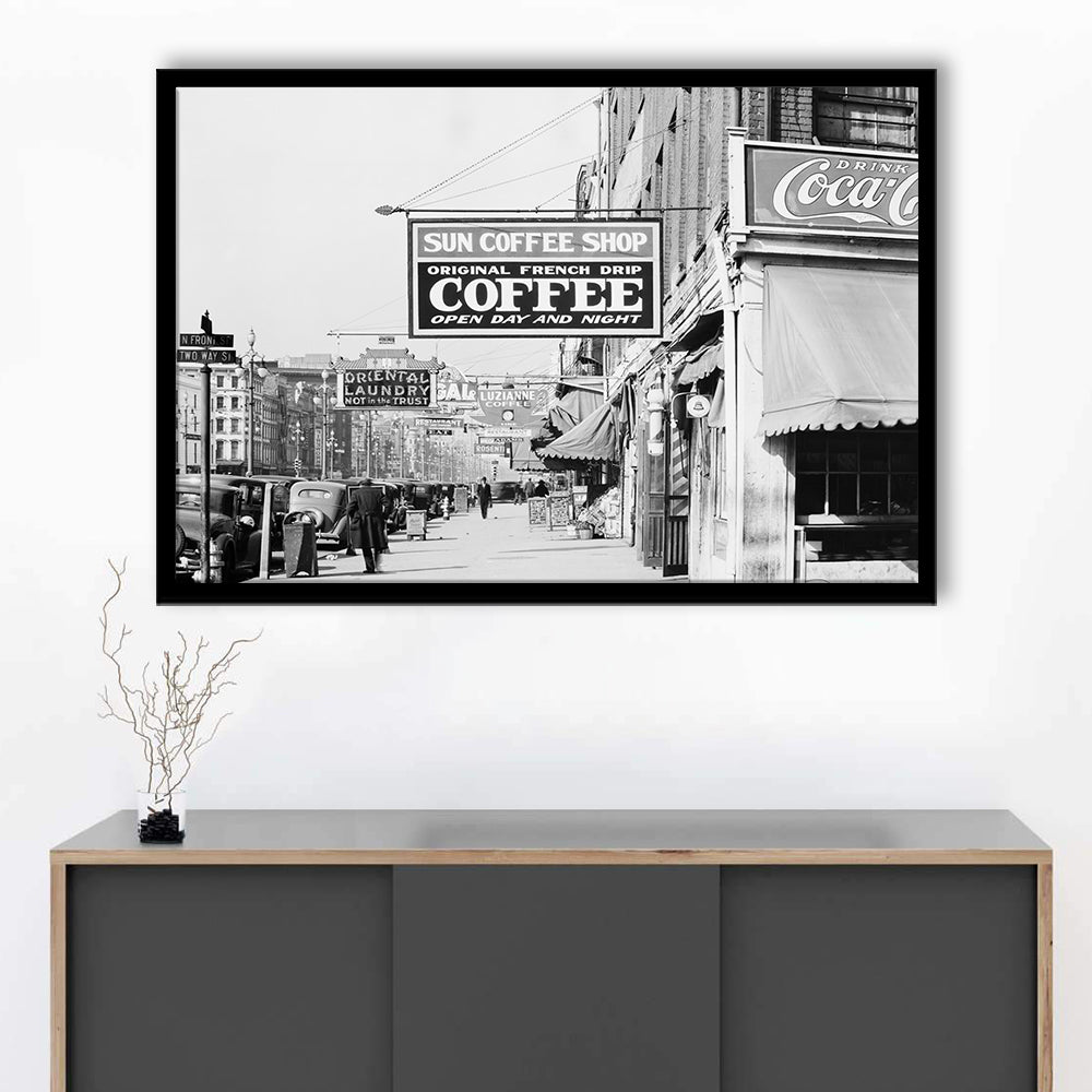New Orleans Street Scene Advertising Signs Black and White Art Storefront Photo, Framed Art Print Wall Decor