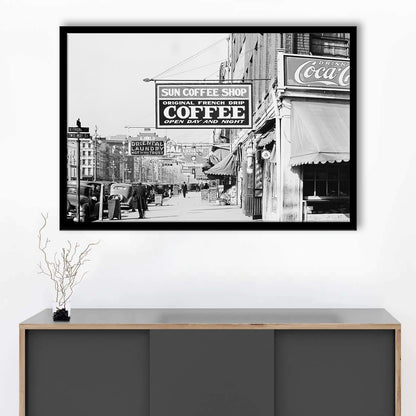 New Orleans Street Scene Advertising Signs Black and White Art Storefront Photo, Framed Art Print Wall Decor