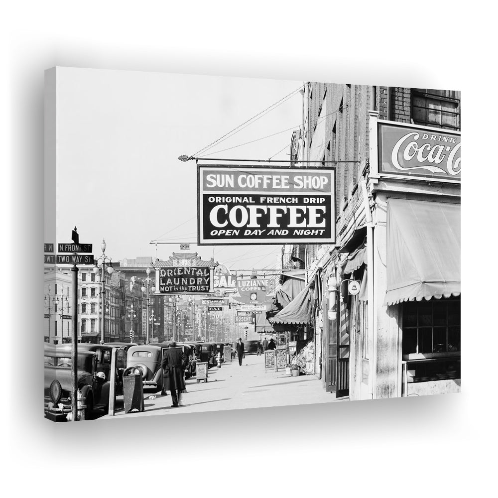 New Orleans Street Scene Advertising Signs Black and White Art Storefront Photo, Canvas Print Wall Art Decor