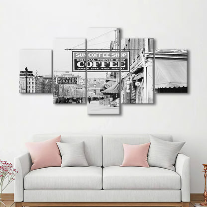 New Orleans Street Scene Advertising Signs Black and White Art Storefront Photo, Mixed 5 Pieces Canvas Print