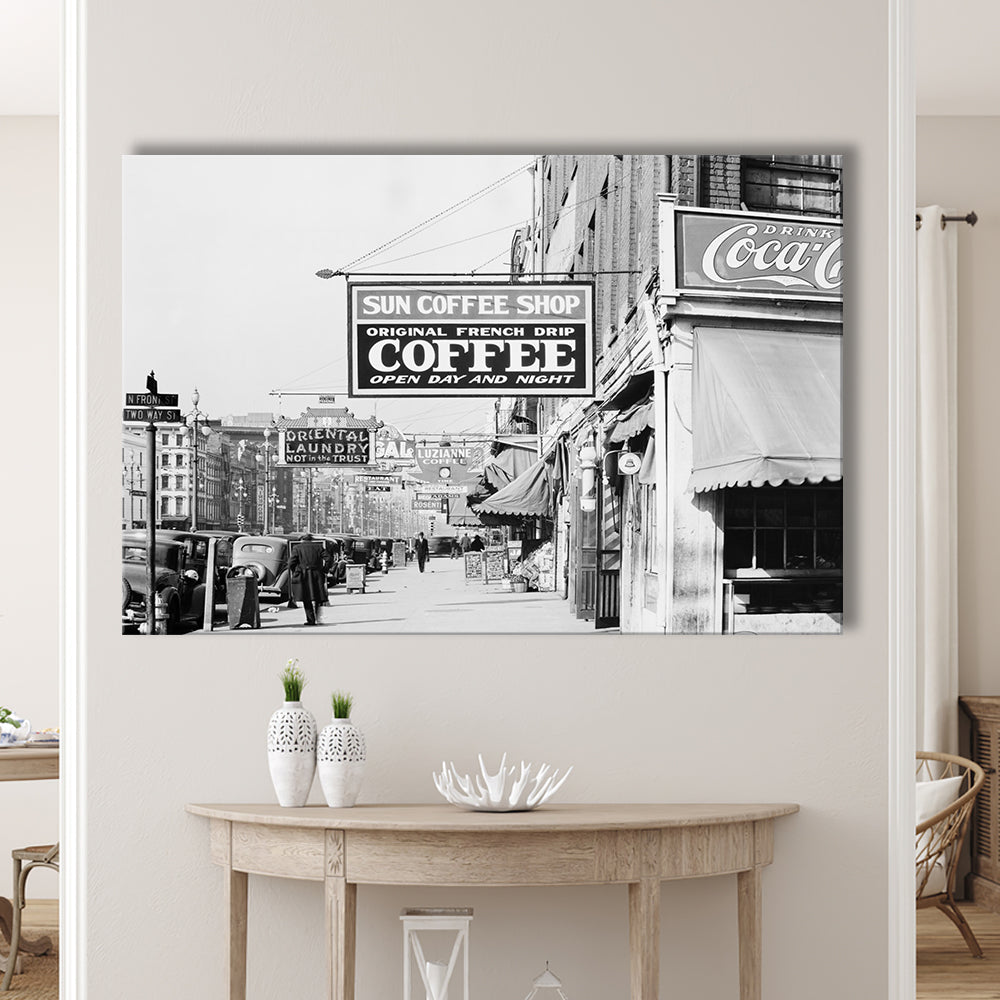 New Orleans Street Scene Advertising Signs Black and White Art Storefront Photo, Canvas Print Wall Art Decor
