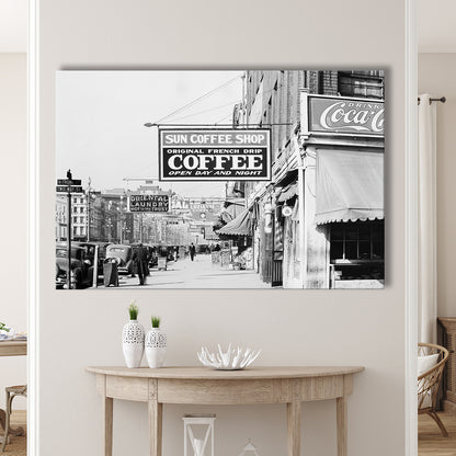New Orleans Street Scene Advertising Signs Black and White Art Storefront Photo, Canvas Print Wall Art Decor
