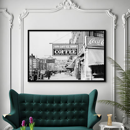 New Orleans Street Scene Advertising Signs Black and White Art Storefront Photo, Framed Art Print Wall Decor