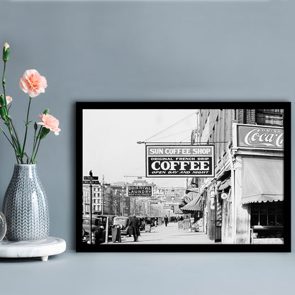 New Orleans Street Scene Advertising Signs Black and White Art Storefront Photo, Framed Art Print Wall Decor