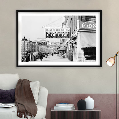 New Orleans Street Scene Advertising Signs Black and White Art Storefront Photo, Framed Art Print White Border Wall Decor