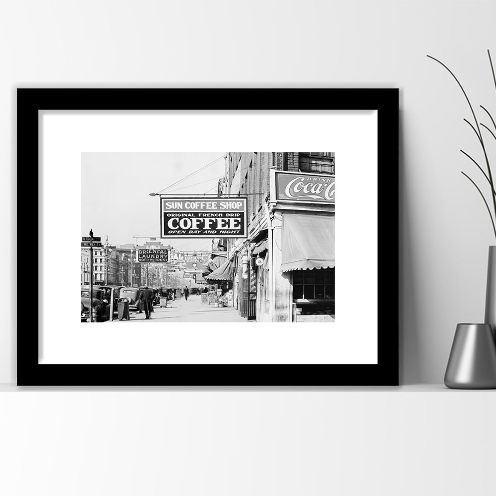New Orleans Street Scene Advertising Signs Black and White Art Storefront Photo, Framed Art Print White Border Wall Decor