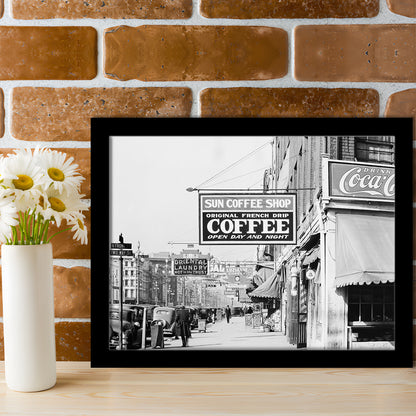 New Orleans Street Scene Advertising Signs Black and White Art Storefront Photo, Framed Art Print Wall Decor