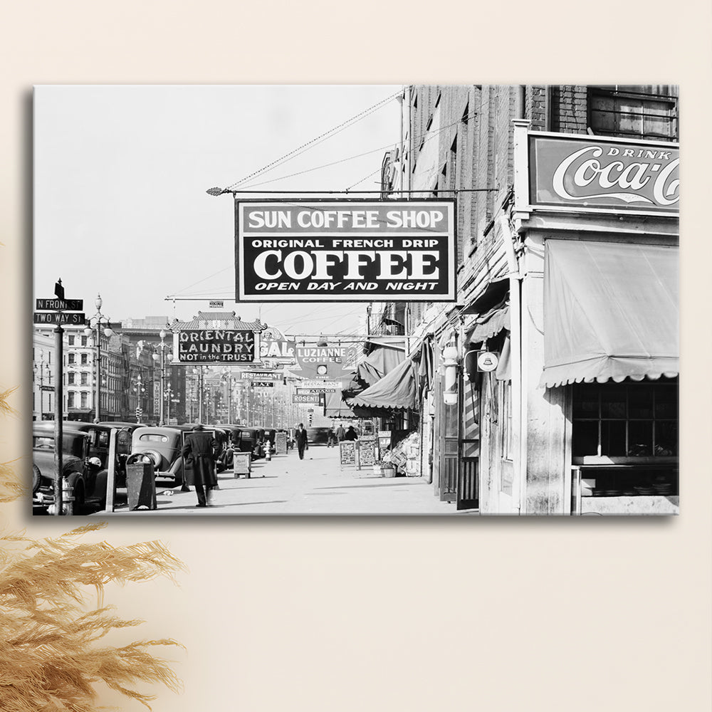 New Orleans Street Scene Advertising Signs Black and White Art Storefront Photo, Canvas Print Wall Art Decor