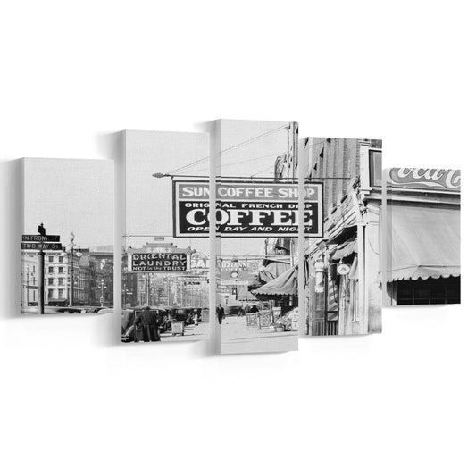 New Orleans Street Scene Advertising Signs Black and White Art Storefront Photo, Mixed 5 Pieces Canvas Print
