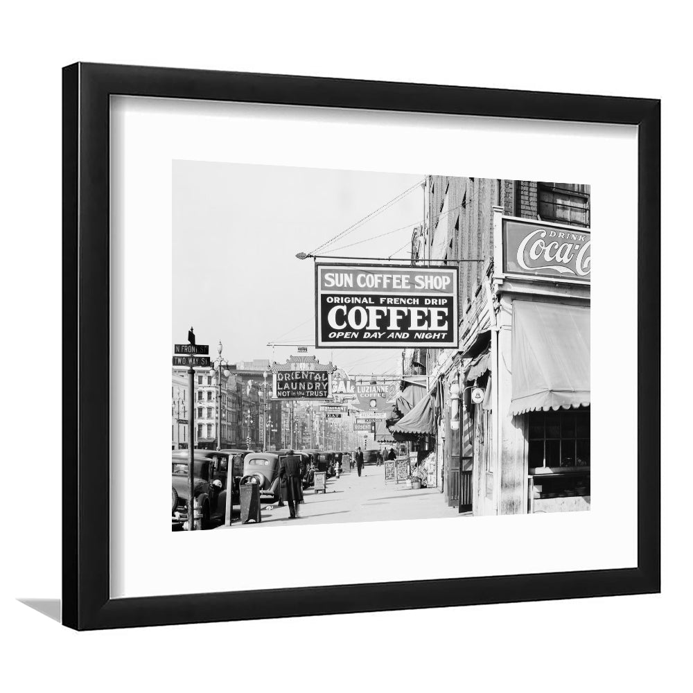 New Orleans Street Scene Advertising Signs Black and White Art Storefront Photo, Framed Art Print White Border Wall Decor