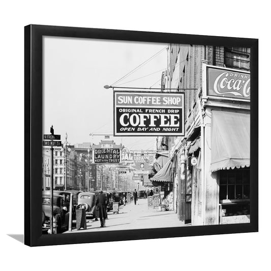 New Orleans Street Scene Advertising Signs Black and White Art Storefront Photo, Framed Art Print Wall Decor