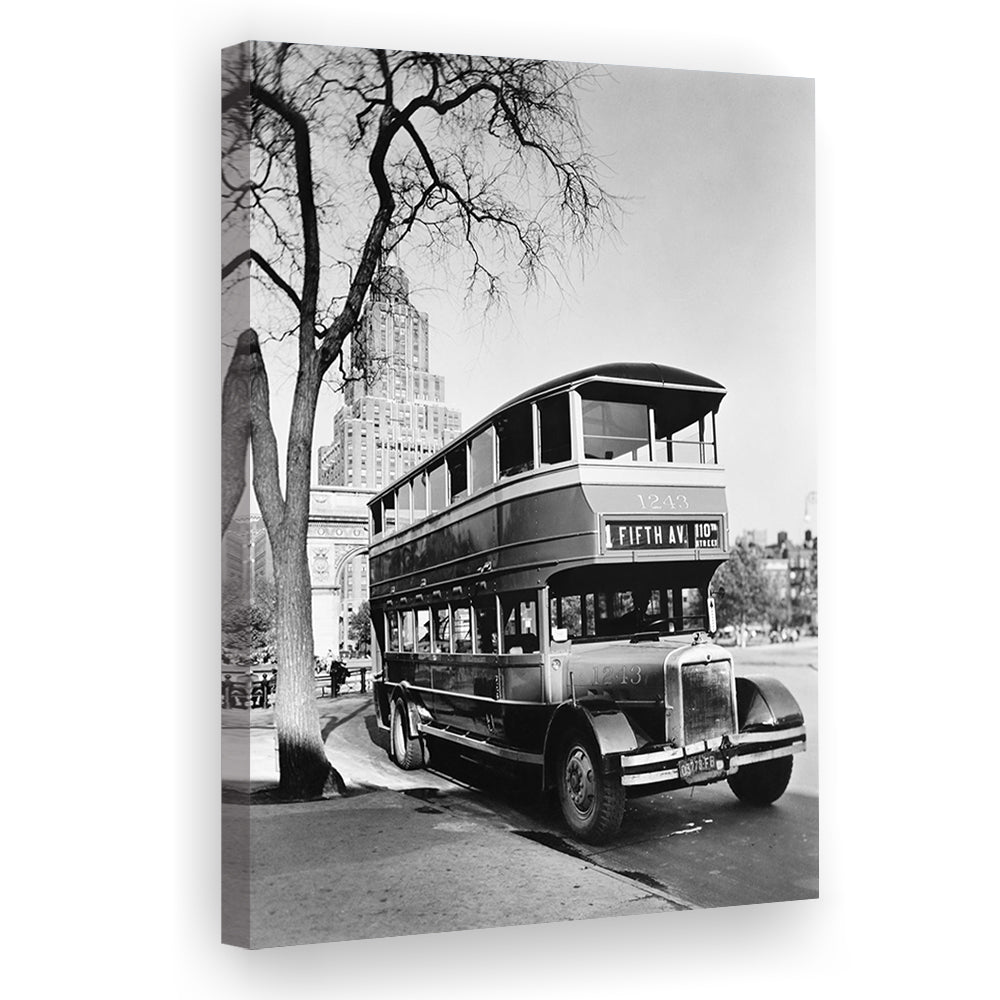New York City Bus Architecture Print Black and White Art, Canvas Print Wall Art