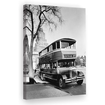 New York City Bus Architecture Print Black and White Art, Canvas Print Wall Art