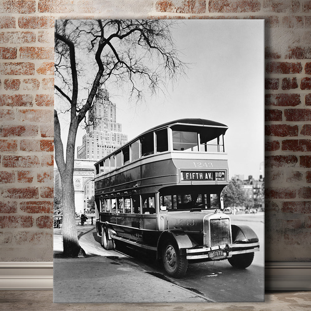 New York City Bus Architecture Print Black and White Art, Canvas Print Wall Art