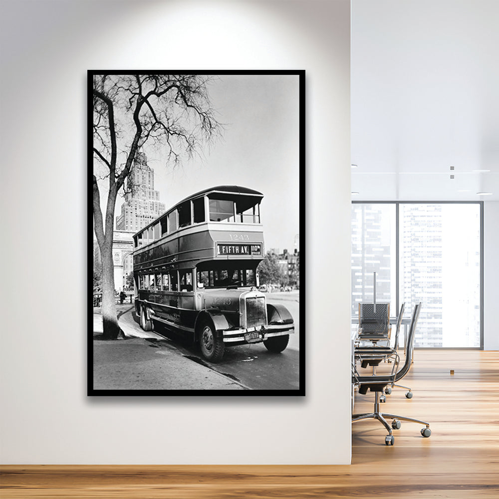 New York City Bus Architecture Print Black and White Art, Framed Art Print Wall Decor