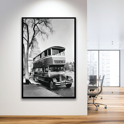 New York City Bus Architecture Print Black and White Art, Framed Art Print Wall Decor