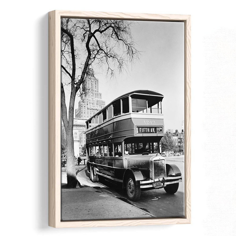 New York City Bus Architecture Print Black and White Art, Floating Framed Canvas Print