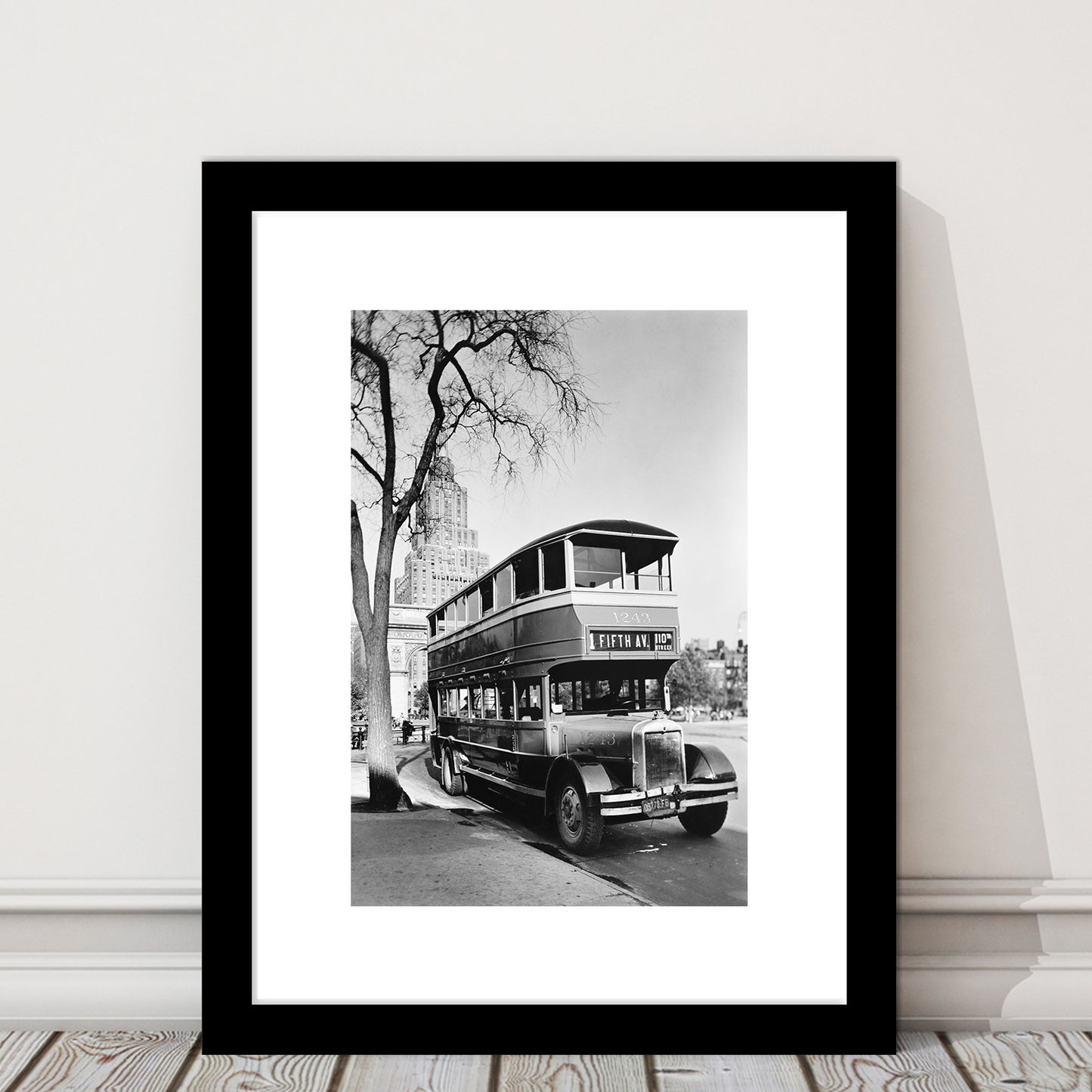 New York City Bus Architecture Print Black and White Art, Framed Art Print White Border Wall Decor